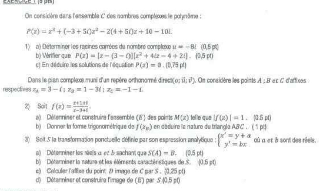 Solved: On considère dans l'ensemble C des nombres complexes le ...