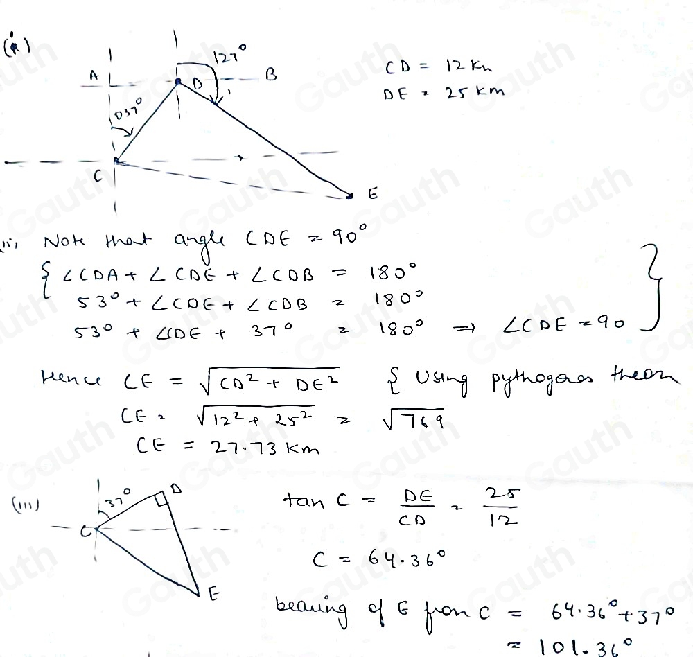 Solved: A ship leaves a point, C, and travels on a bearing of 037° to a ...