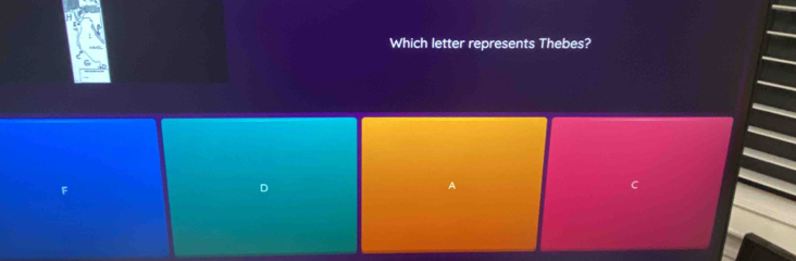 Which letter represents Thebes? 
D 
A 
C