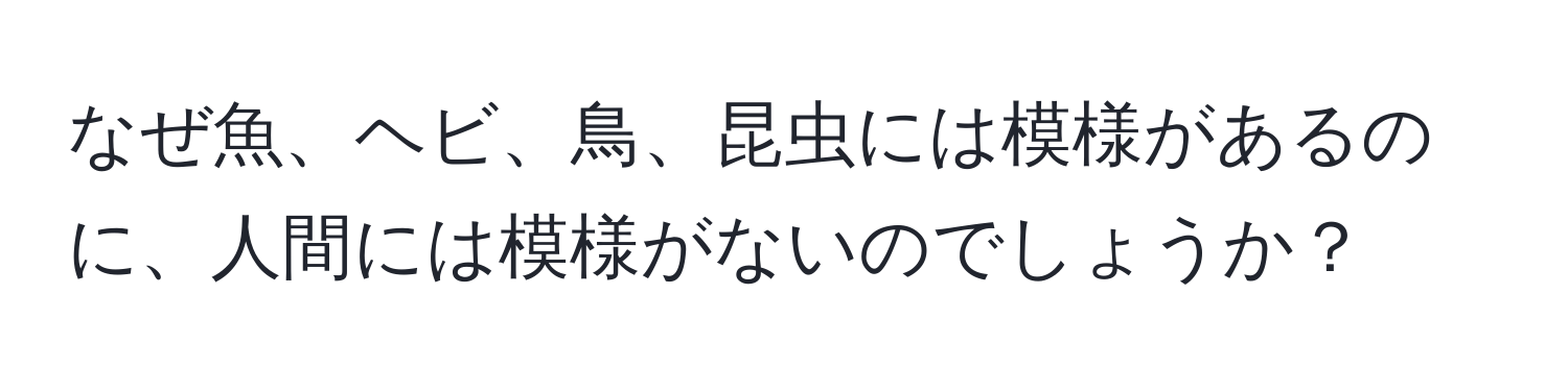 なぜ魚、ヘビ、鳥、昆虫には模様があるのに、人間には模様がないのでしょうか？