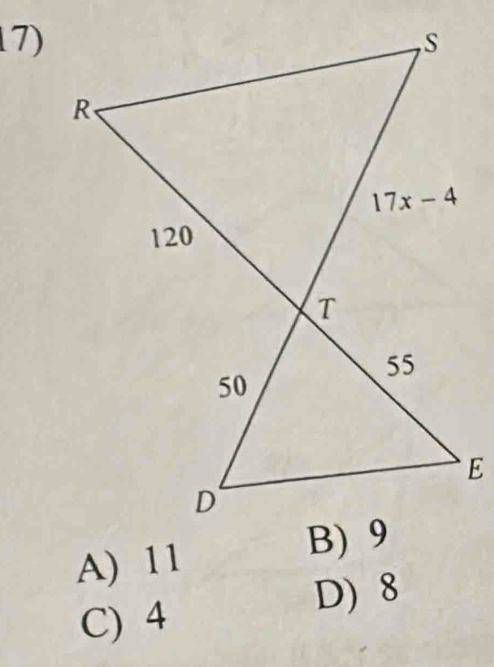 A) 11
D) 8
C) 4