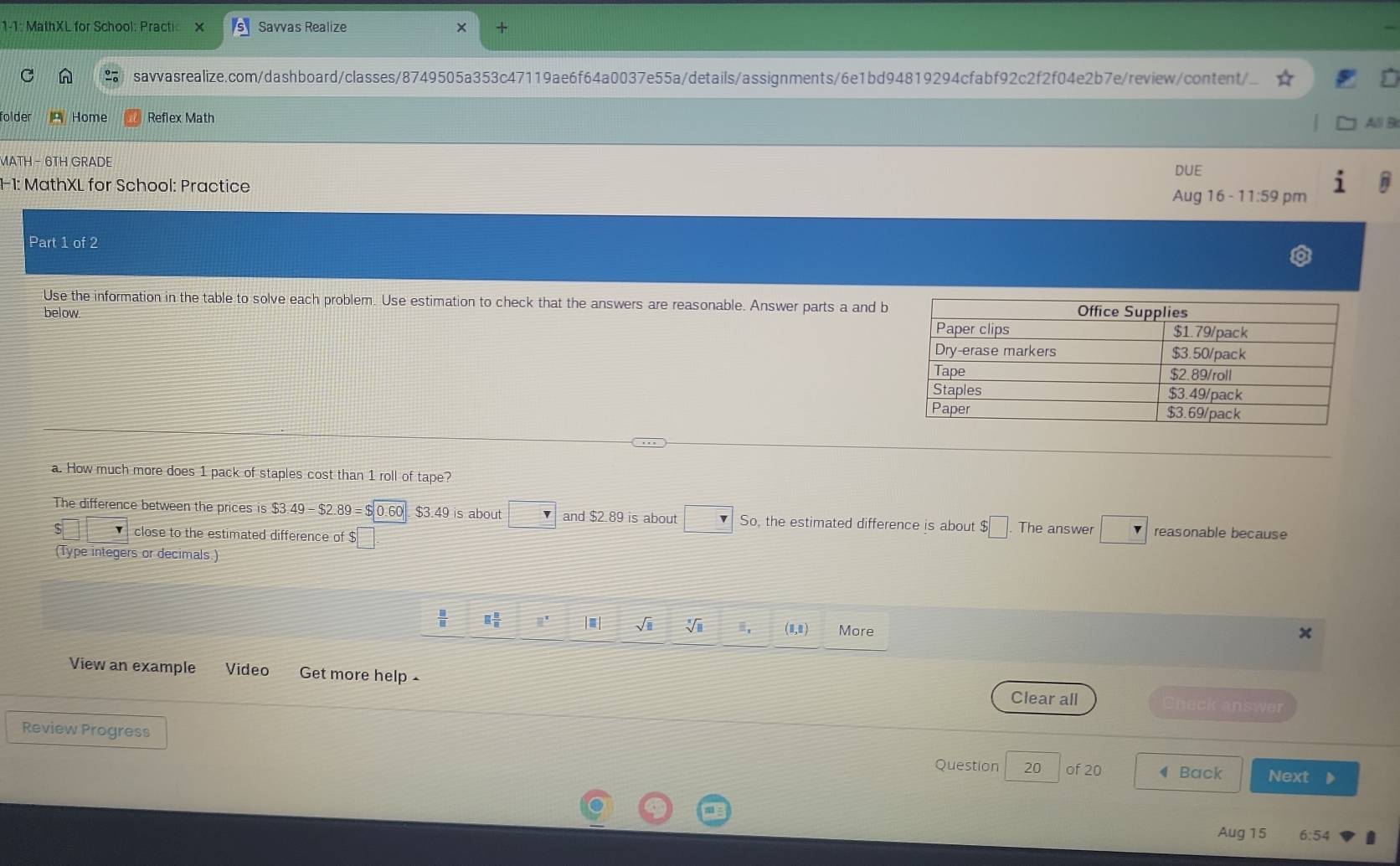 Solved: 1-1: MathXL for School: Practic Savvas Realize 7 ...
