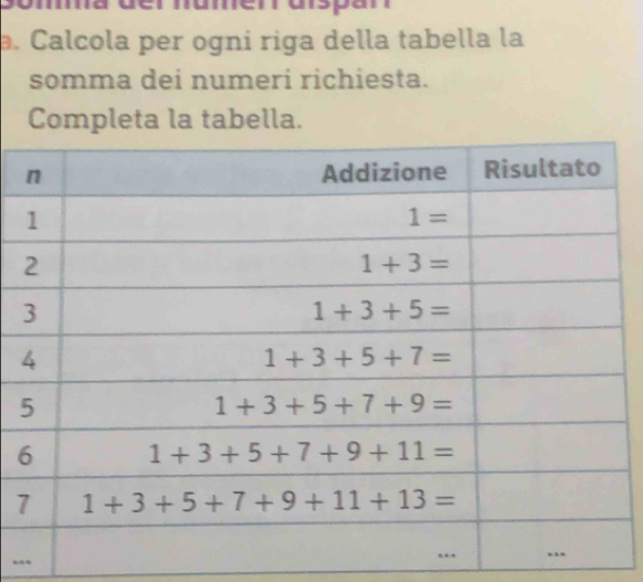 Calcola per ogni riga della tabella la
somma dei numeri richiesta.
Completa la tabella.
7
.