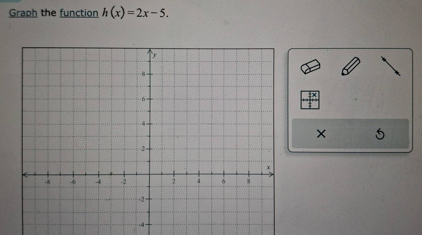 Graph the function h(x)=2x-5. 
×
-4