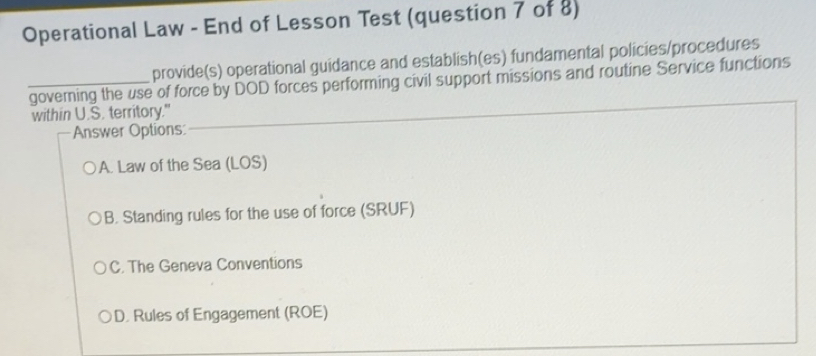 Solved: Operational Law - End of Lesson Test (question 7 of 8) provide ...
