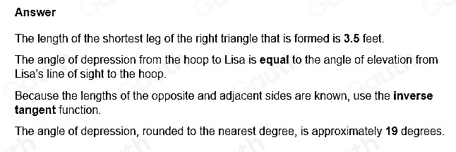 Solved: Determining an Angle of Depression Use the diagram and complete ...