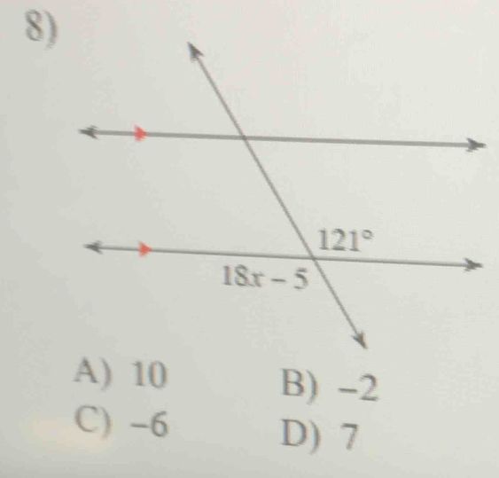 A) 10 B) -2
C) -6
D) 7