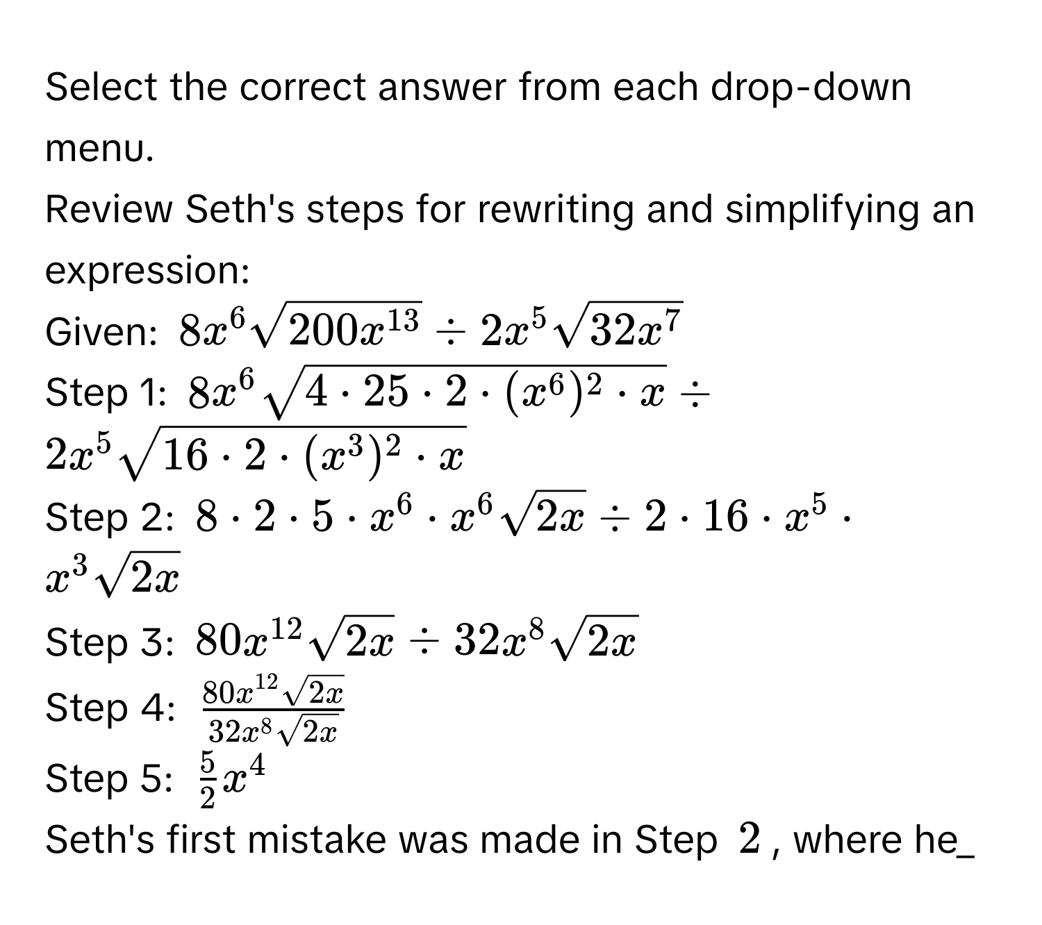 Solved: Select the correct answer from each drop-down menu. Review Seth ...