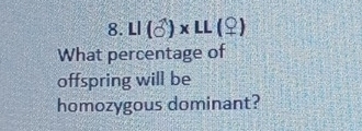 LI(6)* LL(_ 9)
What percentage of 
offspring will be 
homozygous dominant?