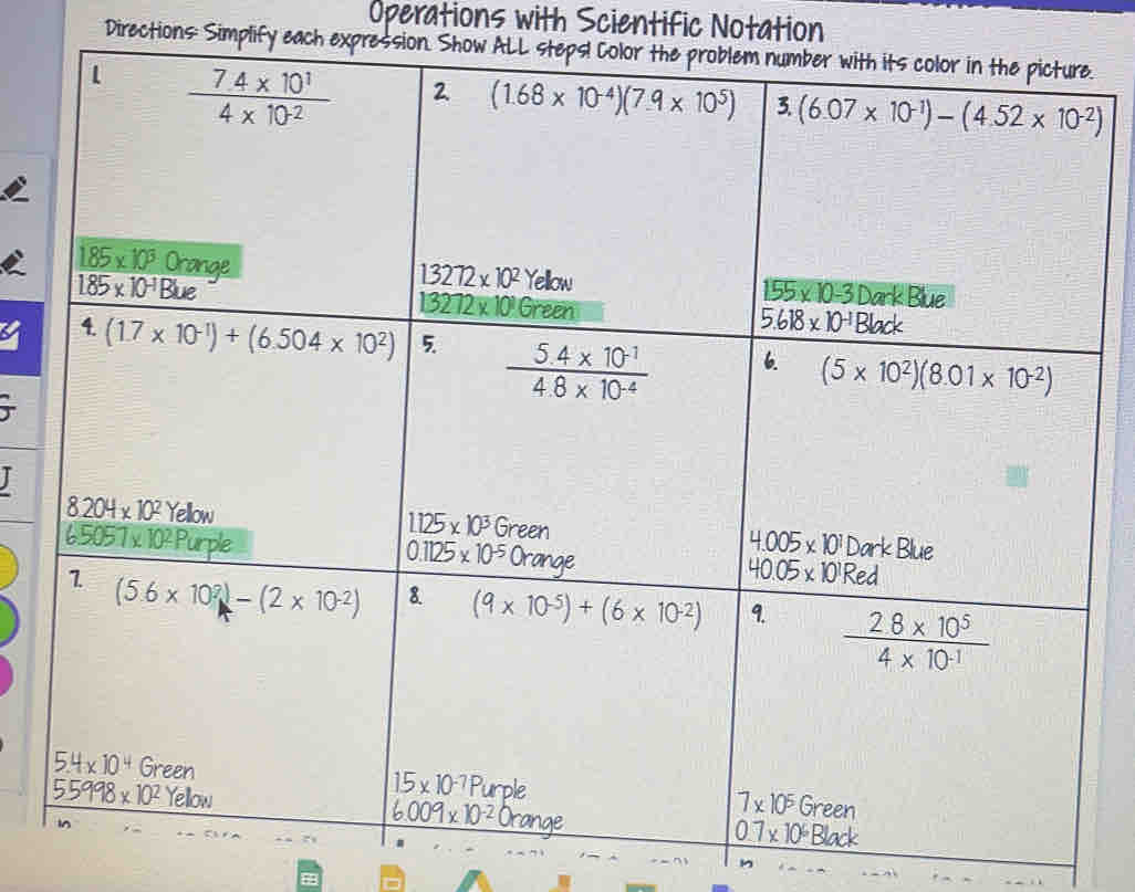 Operations with Scientific Notation
Directions: Simplify each expression. .
T
n