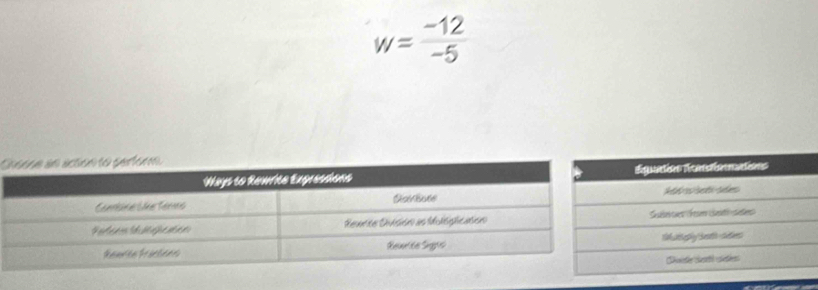 w= (-12)/-5 
C