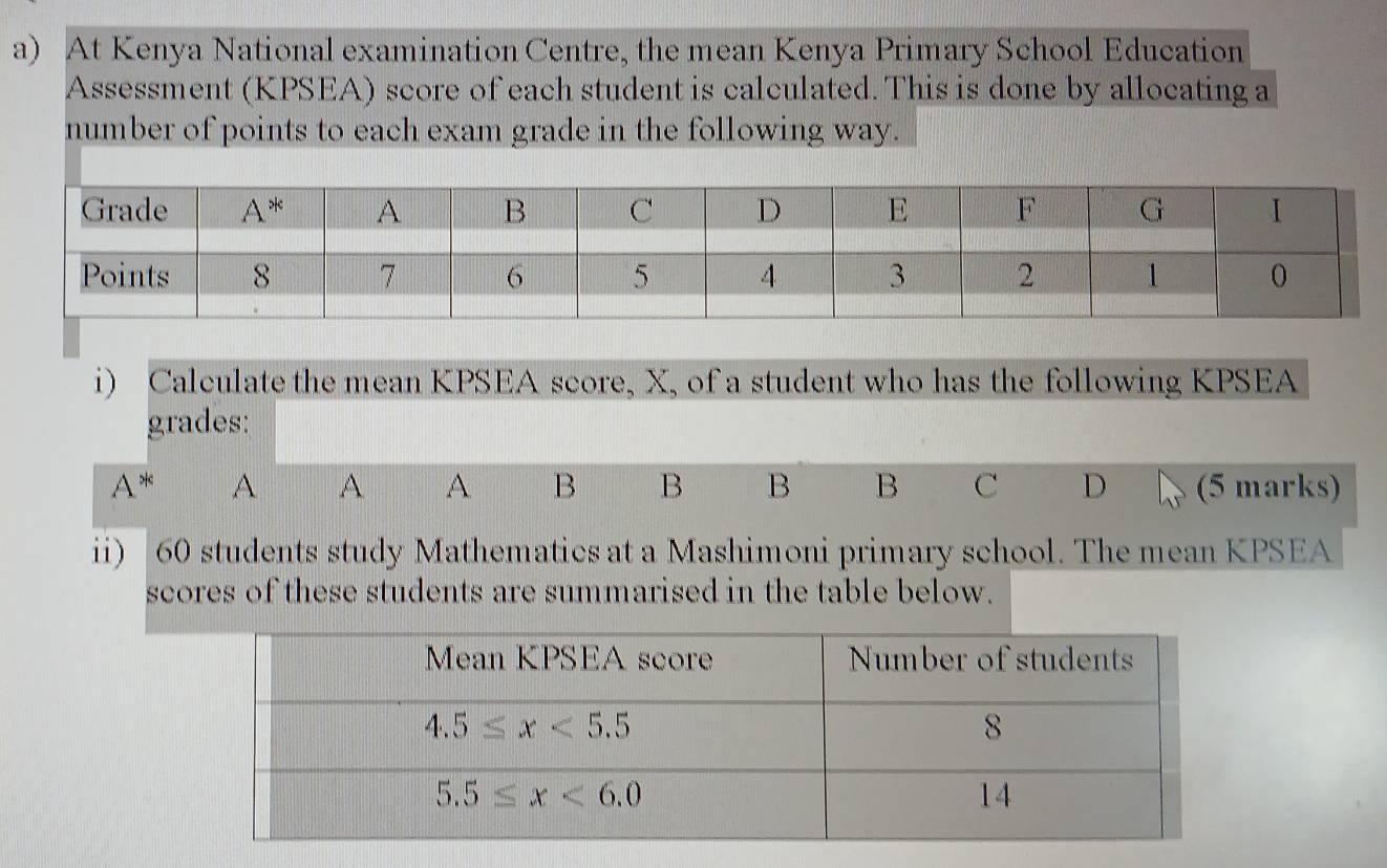 Solved: At Kenya National examination Centre, the mean Kenya Primary ...