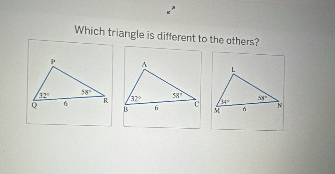 Which triangle is different to the others?