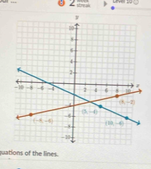 Leve 10 ①
02 streak
quations of the lines.