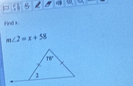 find x.
m∠ 2=x+58