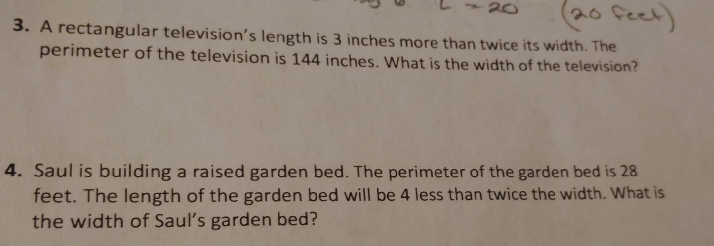 Solved: A rectangular television's length is 3 inches more than twice ...