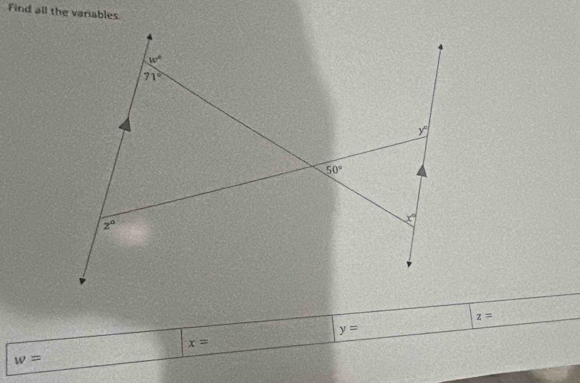 Find all the varables
z=
y=
x=
w=