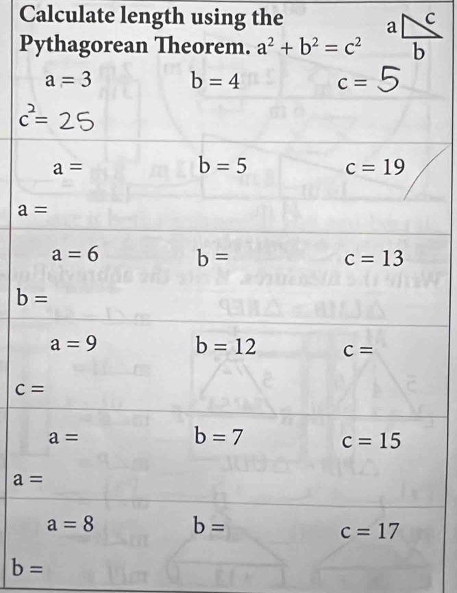 Calculate length using the
P
c=
a=
b=