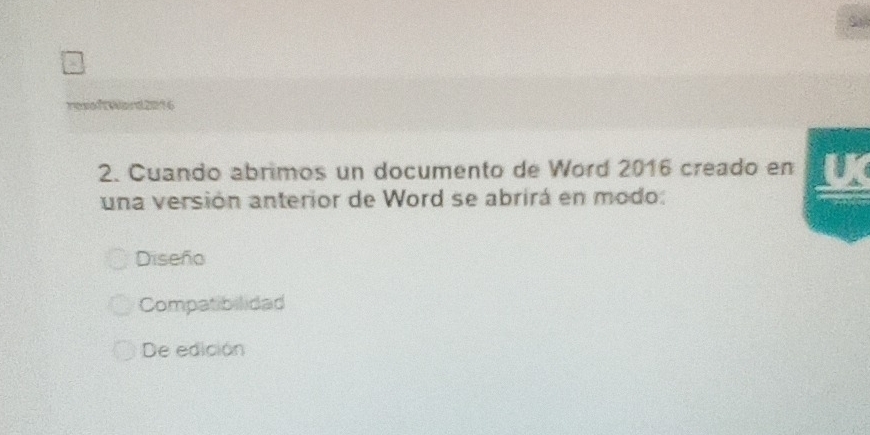 Sa
resoffWord2216
2. Cuando abrimos un documento de Word 2016 creado en
una versión anterior de Word se abrirá en modo:
Diseño
Compatibilidad
De edición