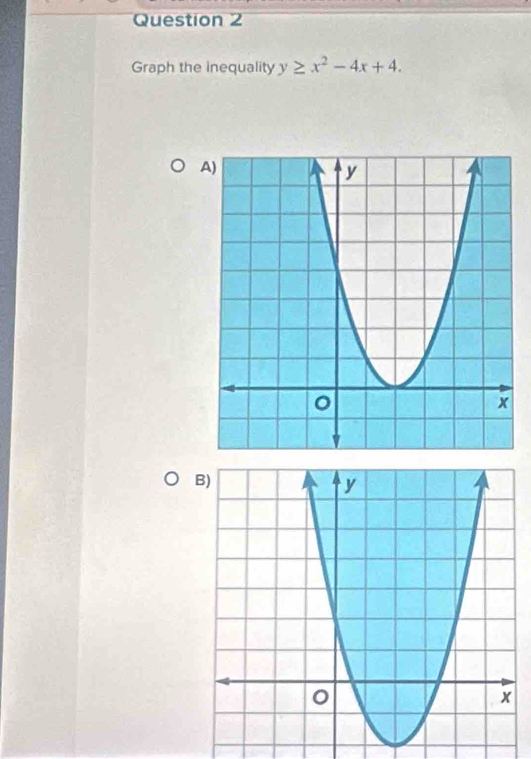 Graph the inequality y≥ x^2-4x+4.