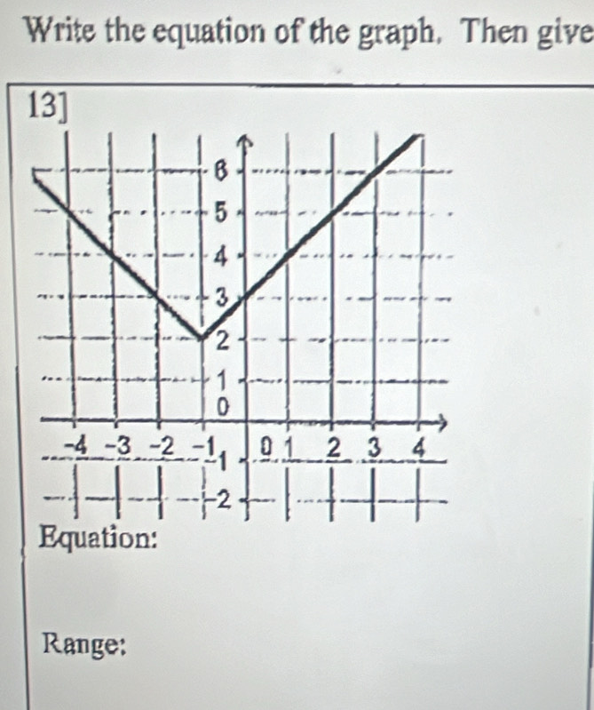 Write the equation of the graph. Then give 
Range: