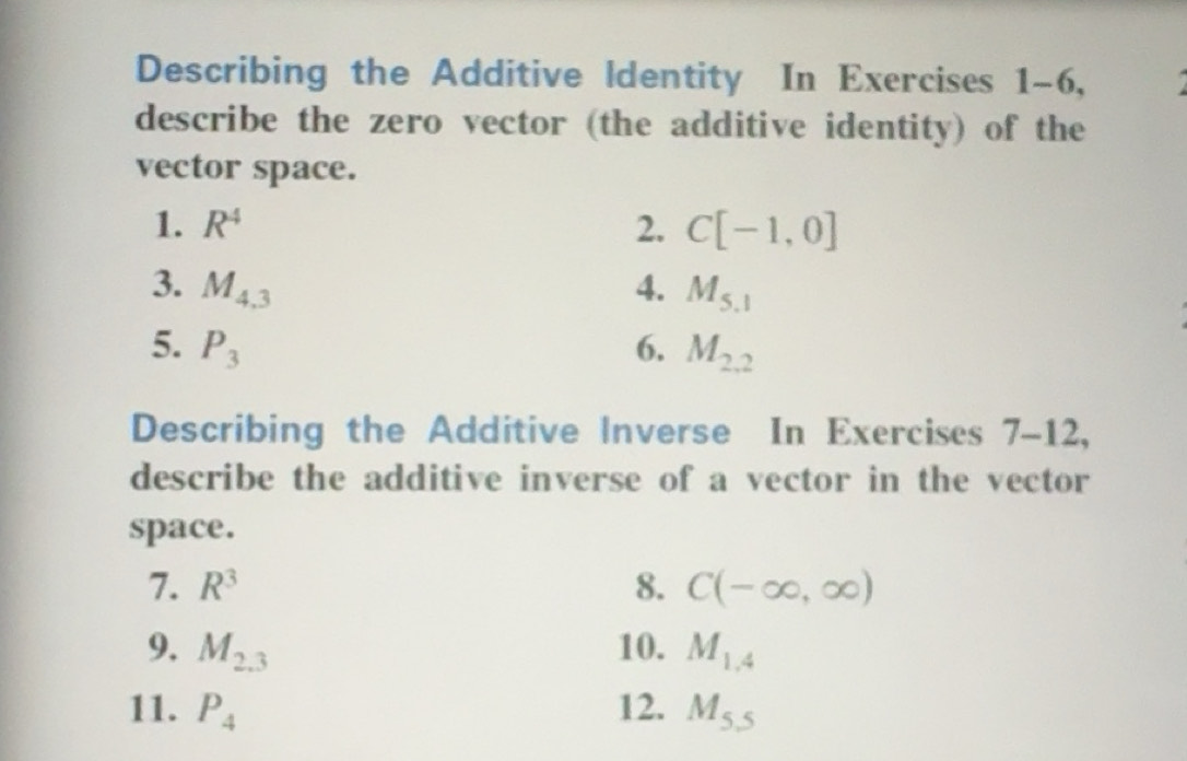 Solved: Describing the Additive ldentity In Exercises 1-6, describe the ...