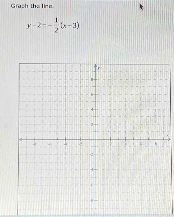 Graph the line.
y-2=- 1/2 (x-3)
x