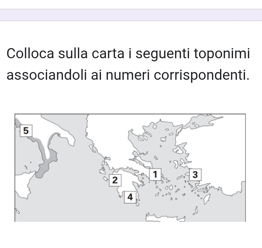 Colloca sulla carta i seguenti toponimi 
associandoli ai numeri corrispondenti.