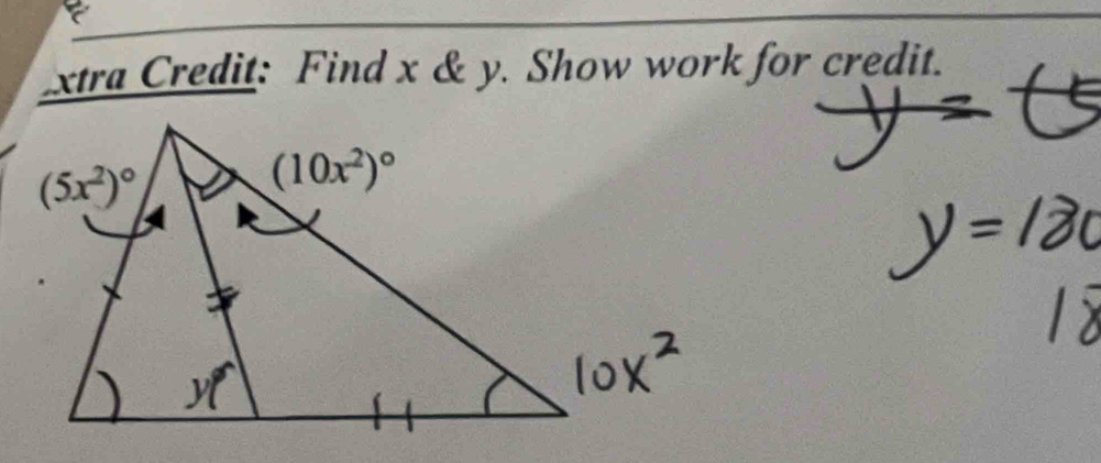 xtra Credit: Find x & y. Show work for credit.