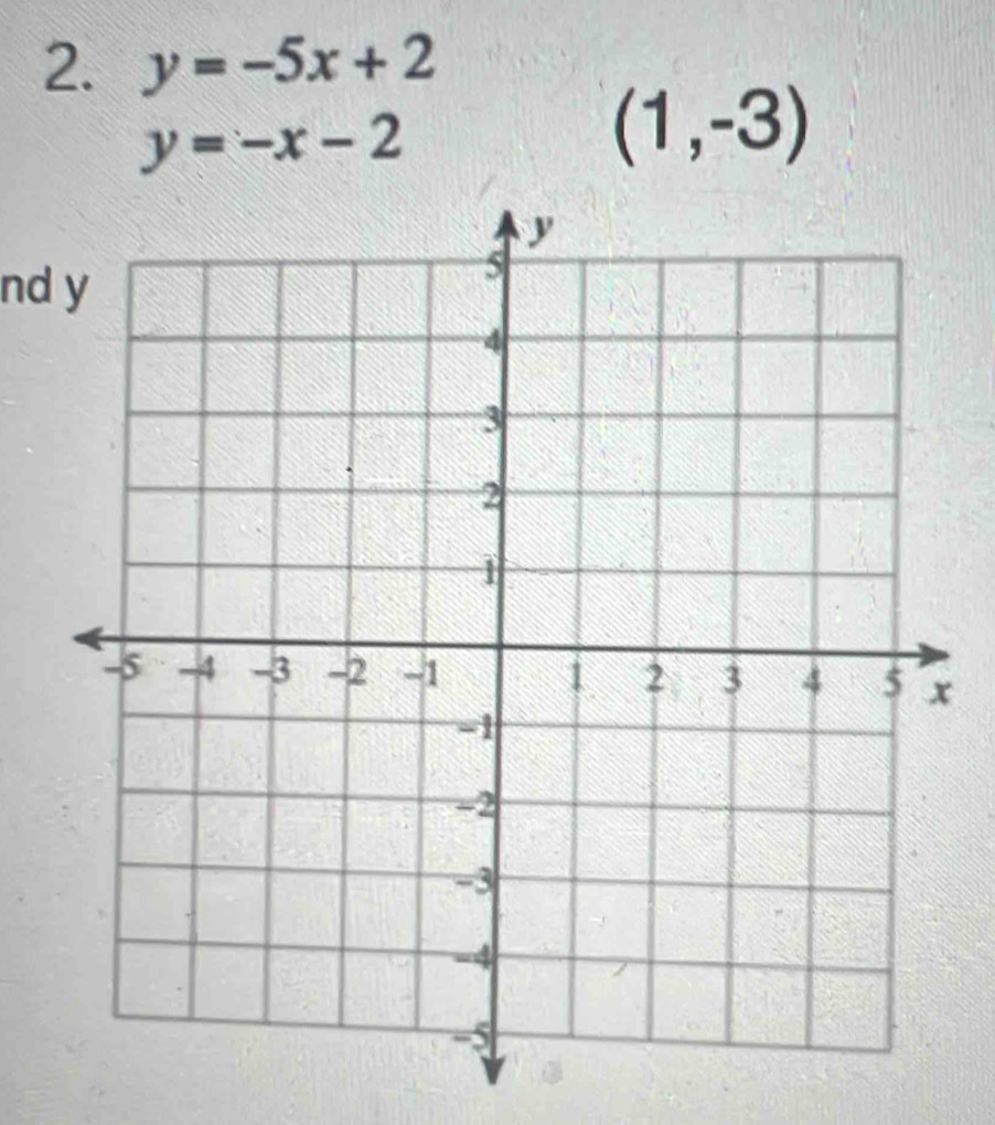 y=-5x+2
y=-x-2
(1,-3)
nd y