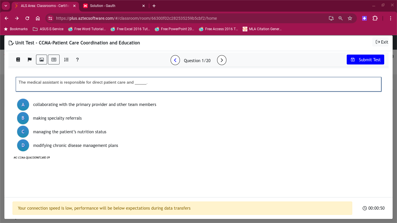 Solved: ALS Area: Classrooms - Certif Solution - Gauth × + https://plus ...