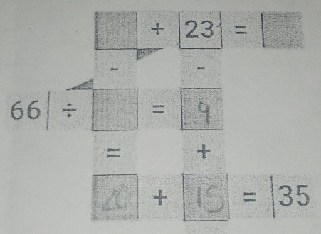 □ +23=□
-
66 ÷ = 3 =□°
= + 
≠ + = |35