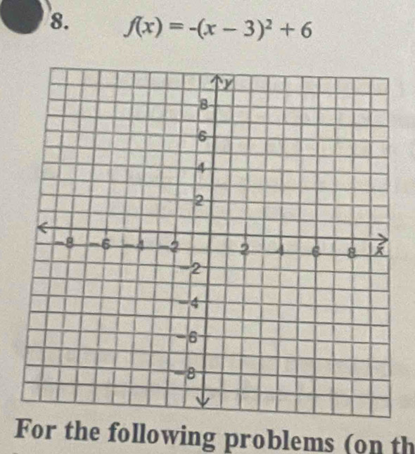 f(x)=-(x-3)^2+6
For the following problems (on th