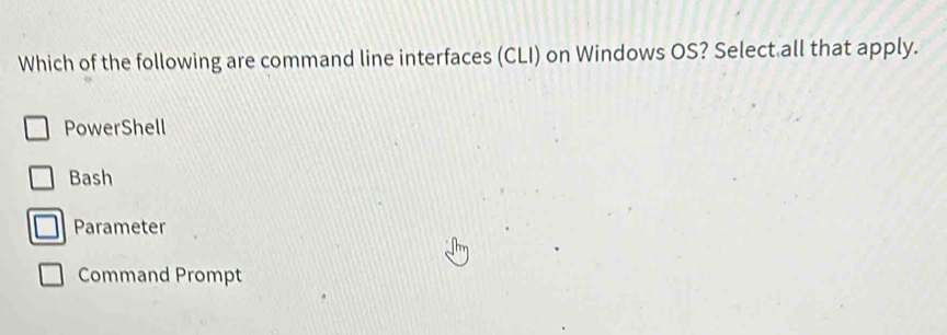 Solved: Which of the following are command line interfaces (CLI) on ...