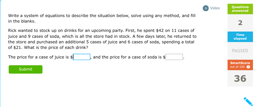 Solved: Video Write a system of equations to describe the situation ...