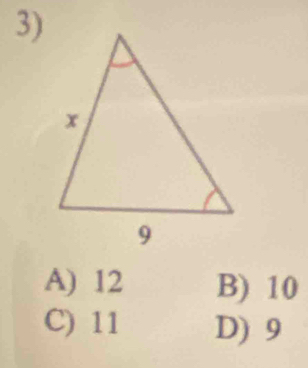 A) 12 B) 10
C) 11 D) 9