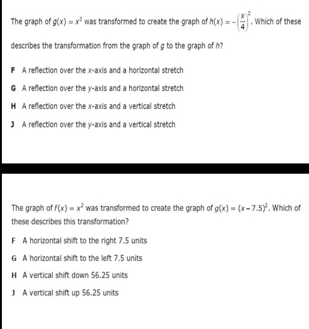 Solved: The graph of g(x)=x^2 was transformed to create the graph of h ...