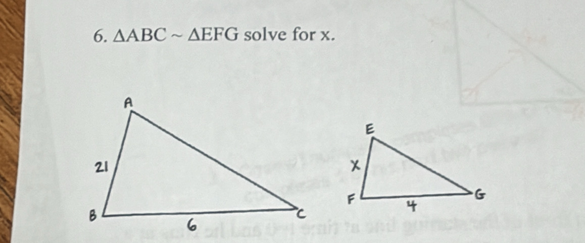 △ ABCsim △ EFG solve for x.