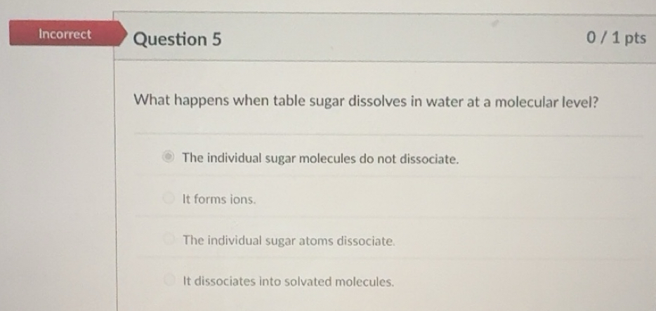 Solved: Incorrect Question 5 0 / 1 pts What happens when table sugar ...