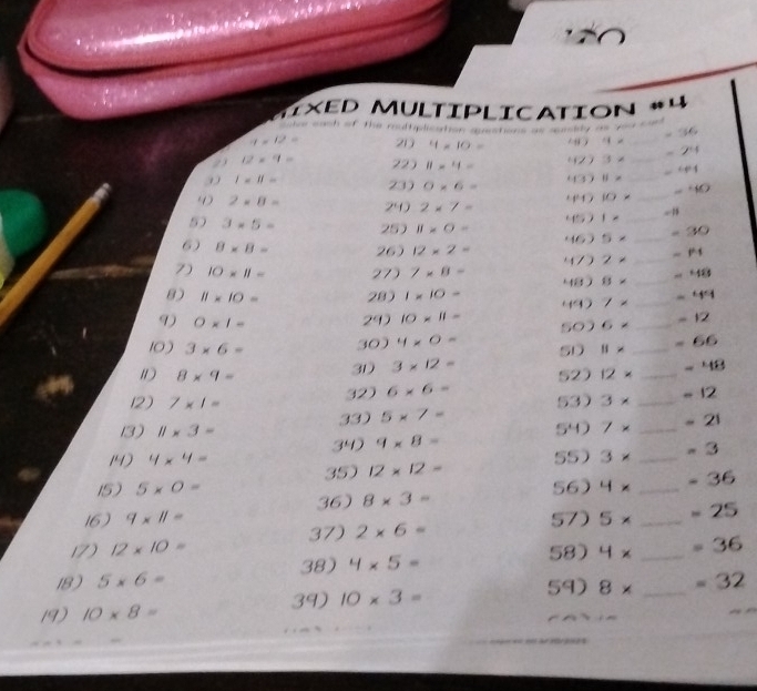 TχeD Multiplication *4 
Save eash of the rultplication qest
9* 12= 21 4* 10= ∠ 4 11=
23 12* 9= 22) 11* 4= 42) |3x _  =24
D I=11= 230 O* 6= 437 11· x _ -4pq
ef^2 (0* _ =40
4 2* 8= 29 2* 7=
+1 1* _  =15
5 3* 5= 25) B* O=
460 5* _ -30
6) 8* 8= 26) 12* 2= 47 2* _ -p_4
Z) IO* 11= 27) 7* 8- 48 8* _  =48
8) 11* 10= 28) 1* 10=
D 0* 1= 49) 7* _ _  =49
29 10* 11= 50 6* =12
10) 3* 6= 30) 4* 0= SD II* _  =66
3D 3* 12=
8* 9= 52) 12* _  =48
12) 7* 1= 32) 6* 6= 53 3* _  =12
33) 5* 7=
13) 11* 3= 54 7* _  =21
34 9* 8=
14) 4* 4= 55) 3* _  =3
35) 12* 12=
15) 5* 0= 36) 8* 3=
56) 4* _  =36
16) q* ll= 57) 5* _  =25
37) 2* 6=
17) 12* 10= 58) 4* _  =36
38) 4* 5=
IB) 5* 6= 59) 8* _  =32
39) 10* 3=
19) 10* 8=