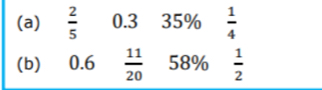  2/5  0.3 35%  1/4 
(b) 0.6  11/20  58%  1/2 