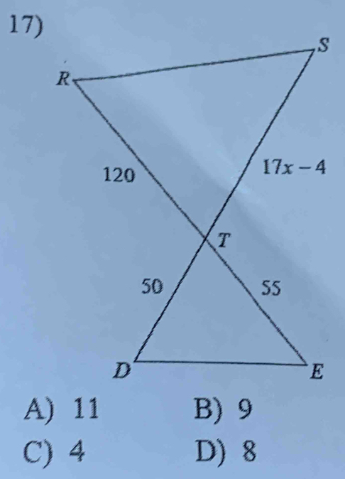 A) 11 B) 9
C) 4 D) 8