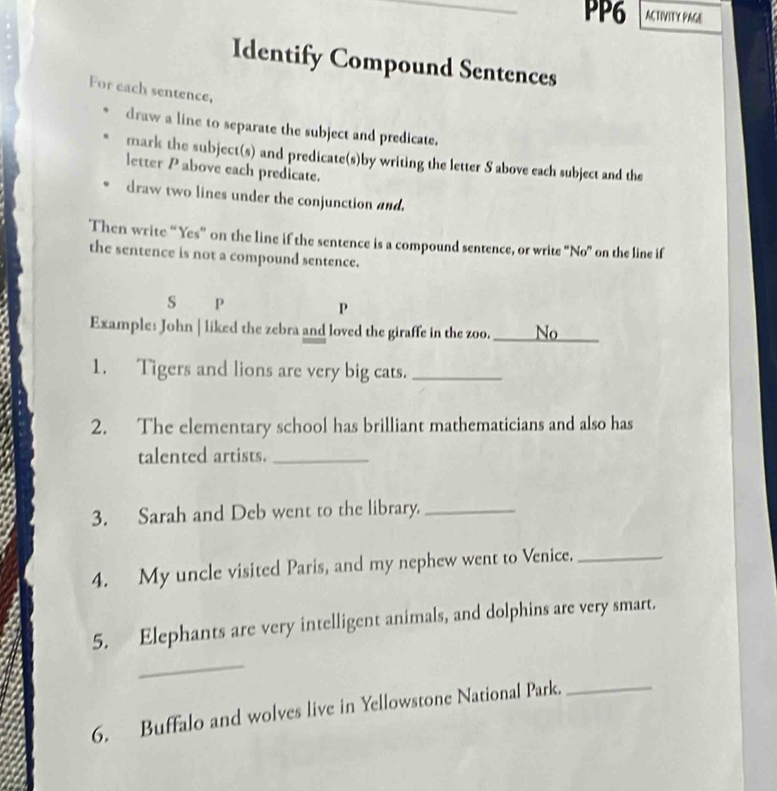 Solved: PP6 ACTIVITY PAGE Identify Compound Sentences For each sentence ...