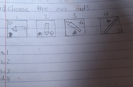 2choose the one out?
9. 1
b. 2
c. 3
d. 4