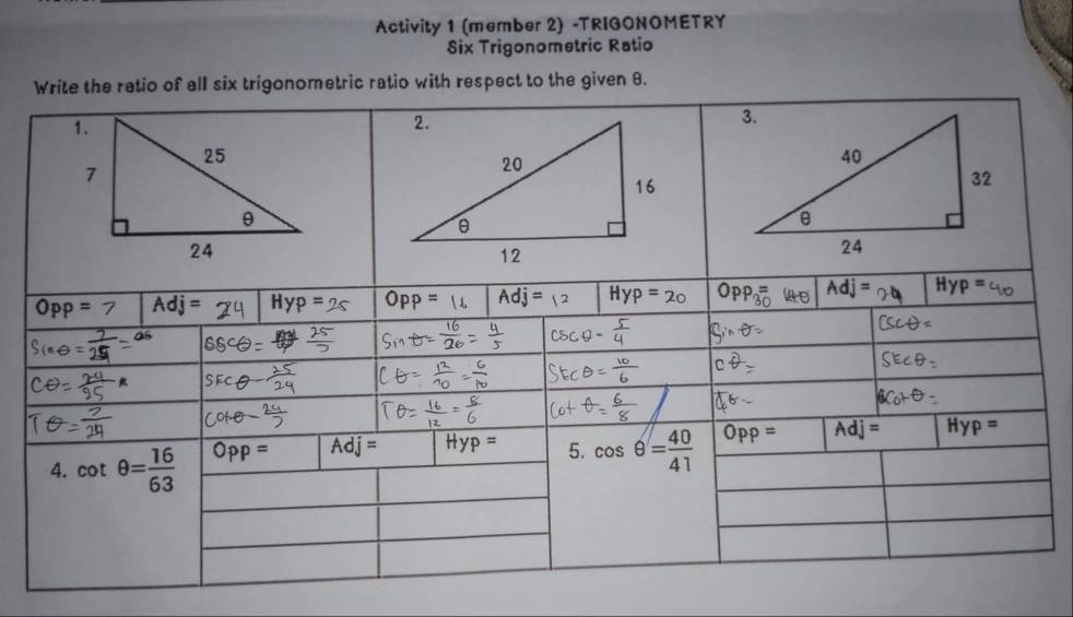 Activity 1 (member 2) -TRIGONOMETRY
Six Trigonometric Ratio