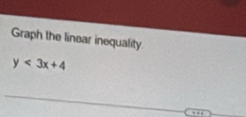 Graph the linear inequality.
y<3x+4