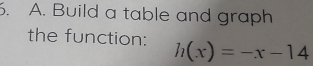 Build a table and graph 
the function: h(x)=-x-14