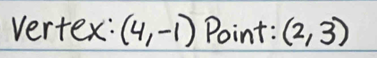 Vertex: (4,-1) Point : (2,3)