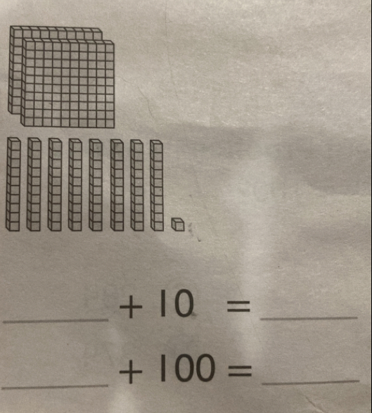 +10= _ 
_ +100= _