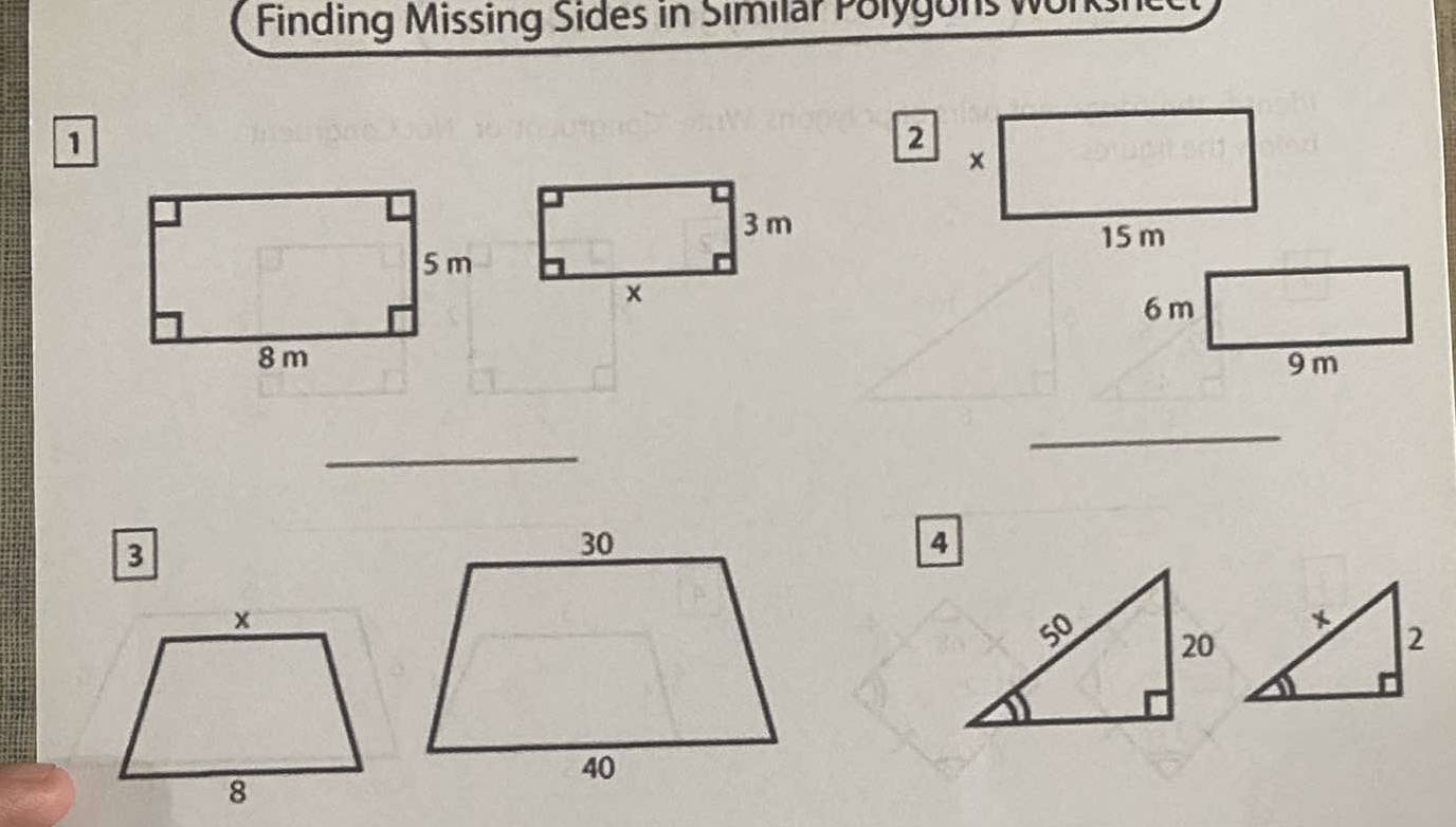 Finding Missing Sides in Similar Polygons W 
1 
2 

_ 
_ 
3